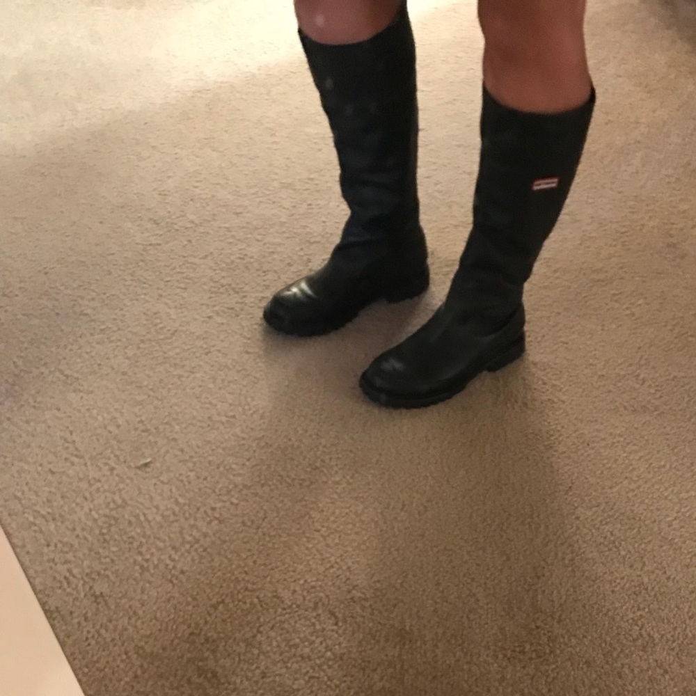 Black authentic leather hunter boots